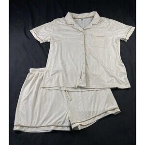 Aerosoles Women’s Pajamas 2 Piece Set Off-White Short Sleeves Shorts Size XL